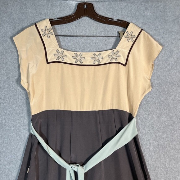 Anthropologie Diodore Dress Womens 12 Romantic Camel Silk Alpine Tie Back - Picture 11 of 16